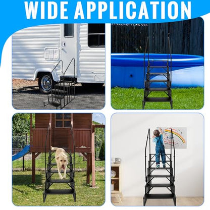 RV Stairs 6 Step Ladder, RV Steps Anti-Slip, Hot Tub Steps with Handrail, 660 lbs RV Ladder for 5th Wheel RV, Mobile Home Stairs(2handrails) - style: 6 handrails Step