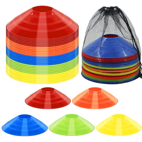 60/30 Pack Soccer Training Cones - Agility Cones with Carry Bag, Sturdy Disc Cones for Sports Training, Soccer, Football, Basketball, Indoor Outdoor Sports, Festive Events, Field Cone Markers