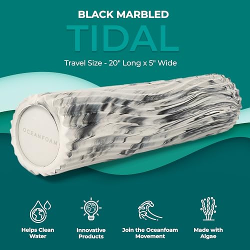 Tidal Roller - Black Marbled - Muscle Massage Foam Roller for Back Pain & Stretching - Firm and Ergonomic Wide Wave Textured - Yoga, Athletics, & Wellness - Full Size, 20" x 5" - color: Black Marbled