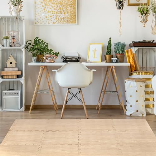 Sorbus Wood Grain Floor Mats Foam Interlocking Mats Each Tile 1 Square Foot 3/8-Inch Thick Flooring Wood Mat Tiles - Home Office Playroom Basement Trade Show (16 Tiles,16 Sq ft - Light Pine) - color: Wood Grain - Light Pine