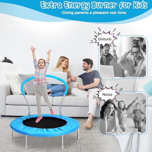 Mini Trampoline for Kids, Indoor Toddler Trampoline with Handle, Child Small Rebounder Trampoline for Indoor and Outdoor Use - style: Bright Blue-36Inch