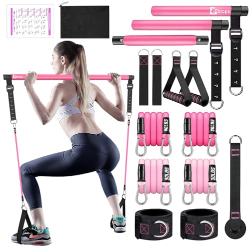 Pilates Bar Kit with Resistance Bands,Pilates Bar with Stackable Bands Workout Equipment for Legs,Hip,Waist and Arm,Exercise Fitness Equipment for Women & Men Home Gym Yoga Pilates - color: Pink