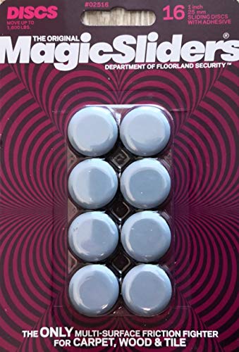 MAGIC SLIDERS 02516-1" Reusable Furniture Sliders | Heavy-Duty Self-Adhesive Floor Protectors for Carpets & Hard Floors | Non-Skid Pads for Chairs, Tables, and Heavy Furniture (Pack of 16,Blue)