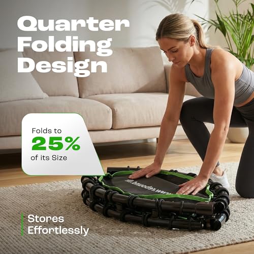 MXL Just Bounce 44" Bungee Rebounder, Premium Quarter-Folding Mini Trampoline for Adults with Handle, Silent & Low-Impact Bounce, Perfect for Indoor, T-Bar for Stability, 330lb/440lb Weight Limit