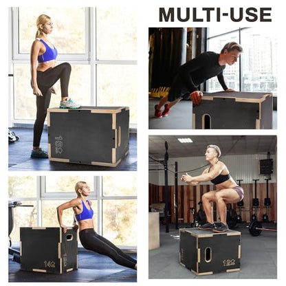 Fitvids 16" x 14" x 12" Non-Slip Wooden Plyo Box Jump Exercise Platform, Plyometric Workout Equipment for Home Gym, Training Step Box, Black - size: 16" x 14" x 12"
