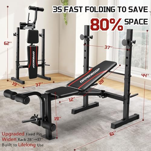 OPPSDECOR Foldable Weight Bench Set with Squat Rack and Preacher Curl Pad - color: Onyx