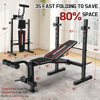 OPPSDECOR Foldable Weight Bench Set with Squat Rack and Preacher Curl Pad - color: Onyx