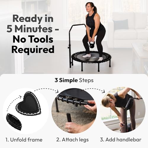 JUMPZYLLA Mini Rebounder Trampoline for Adults, Fitness Trampoline with Bar - color: Black