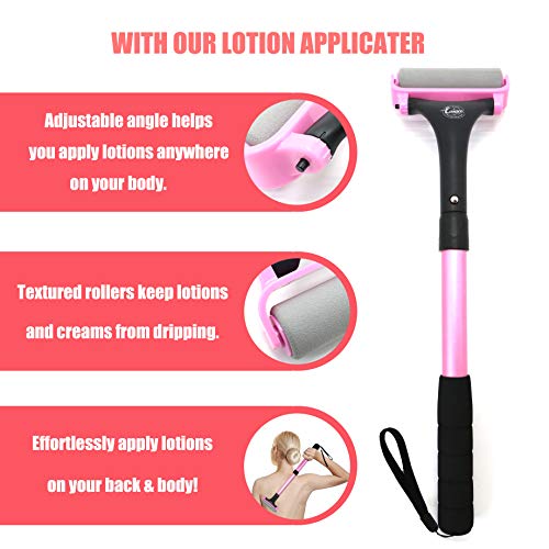 EASACE Lotion Applicator for Back & Body, Long Handle 21.5inch Adjustable Lotion Roller with 2 Replacement Roller for Back self(Pink) - color: Pink