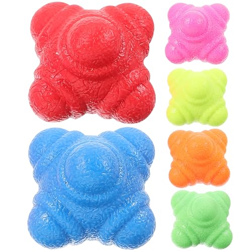 Kisangel 6pcs Hexagonal Reaction Training Balls TPR Fitness Agility Balls for Hand-Eye Coordination Reflex Speed Exercise Home Workout Equipment