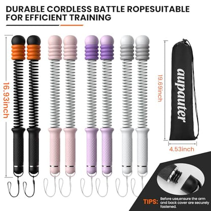 2PCS Adjustable Weighted Ropeless Battle Ropes, Heavy Duty Cordless Battle Rope, HIIT, Cardio, Full-Body Workout Tool, Non-Slip Spiral Handles, Home Gym Equipment, Women and Men Black
