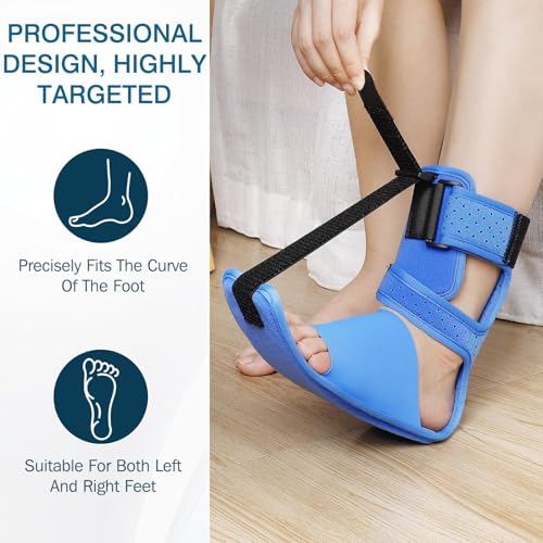 Upgrade Plantar Fasciitis Night Splint & Relief Brace with Adjustable Straps - Support for Achilles Tendonitis, Heel Spur Pain, Day & Night Use (1, Blue) - color: Blue