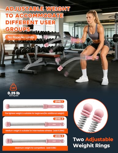 Cordless Battle Ropes 2 Pack Adjustable Weight Portable Ropeless Battle Ropes for Home Gym Full Body Workout with Non Slip Handle and Training Poster for HIIT Cardio Strength Training Men Women,Pink