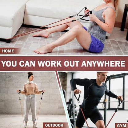 WHATAFIT Resistance Bands, Exercise Bands, Workout Bands with Handles, Door Anchor and Ankle Straps, 5 Resistance Levels Fitness Bands for Strength Training, Physical Therapy, and Home Gym Equipment