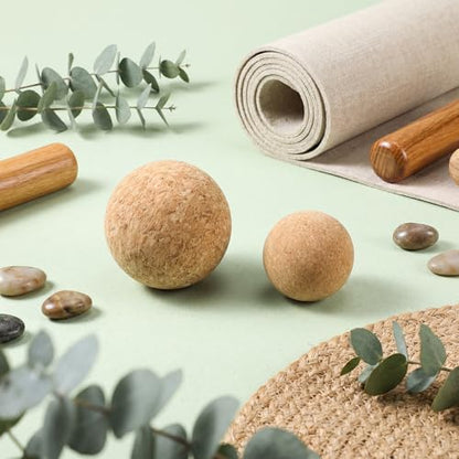TrelaCo Cork Massage Balls Set of 2 for Fascia Release After Exercise Yoga Point Therapy Relax Muscles Relieve Stress Tools (6+8cm) - size: 6+8cm