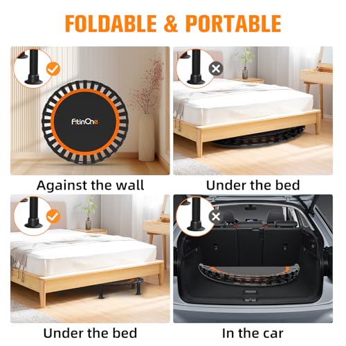 40"/48" Foldable Mini Trampoline Load 330lbs, Portable Exercise Rebounder with Durable Bungee Band, Fitness Trampoline for Adults and Kids