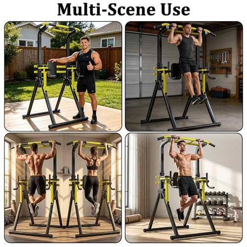 Freestanding Pull Up Bar Station, Foldable Pull Up Tower & Dip Station for Home Gym Workout, Portable| 10-Level Adjustable Height| Heavy Duty Steel| 440 LBS - color: Black+Yellow