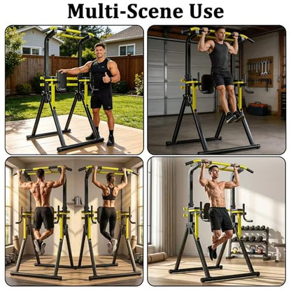 Freestanding Pull Up Bar Station, Foldable Pull Up Tower & Dip Station for Home Gym Workout, Portable| 10-Level Adjustable Height| Heavy Duty Steel| 440 LBS - color: Black+Yellow