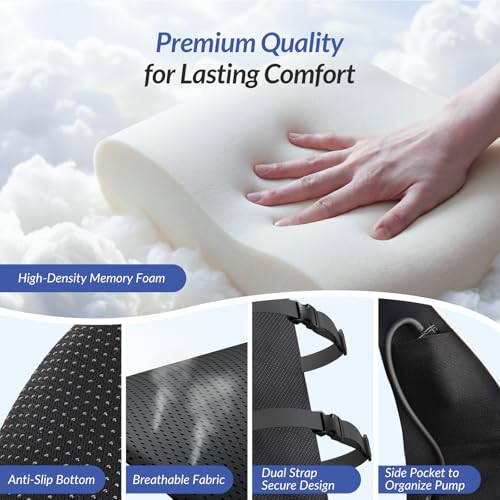 Adjustable Airbag Lumbar Support Pillow Provides Comfortable Support Back Pain Relief and Improves Posture, Ergonomic Memory Foam Back Support Pillow for Office Chair, Car, Home