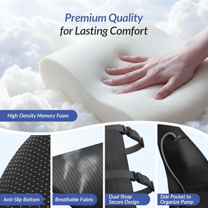 Adjustable Airbag Lumbar Support Pillow Provides Comfortable Support Back Pain Relief and Improves Posture, Ergonomic Memory Foam Back Support Pillow for Office Chair, Car, Home