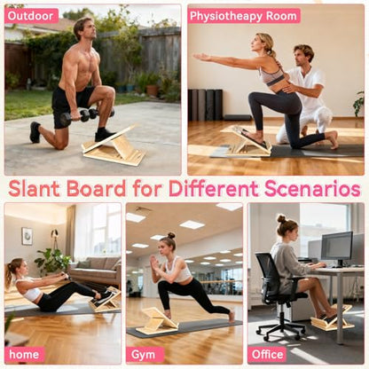 15.74x11.8 Inches Anti-Slip Slant Boards for Exercise, Adjustable Wooden Slant Board for Calf Stretching with Stretch Strap, Ideal for Leg, Knees, Heel, Ankle,Stretching, Plantar Fasciitis (220 LBS) - size: Small