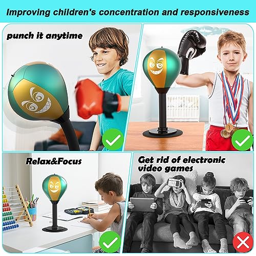 HZG Desktop Punching Bag, Stress Buster with Suction Cup for Office Table and Counters, Heavy Duty Stress Relief Ball, Desk Boxing Punch Ball, Funny Toys for Kids Coworkers and Friends - color: gold