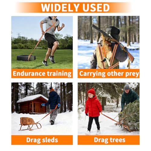 Deer Drag Harness Heavy Duty Orange Deer Drag Rope with Reflective Strip Soft Handle and Widened Shoulder Strap 400lb Capacity Deer Drag Set Perfect Men's Hunting Accessories and Gift for Hunters