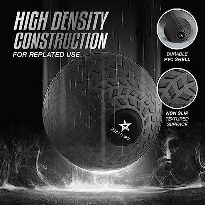 Yes4All Slam Balls, 10-40lb Weighted Ball Weight, Durable PVC Sand Filled Workout Dynamic Slam Ball for Strength Training, Tread, Black, 25lbs - color: Black, style: E. 25lbs