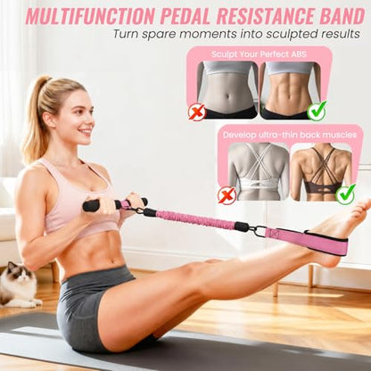 Upgraded Pedal Resistance Band with Handle, 2 Tubes Adjustable 60LBs Multifunction Exercise Bands for Core/ABS, Waist, Arm, Leg Workout & Home Gym, Portable Sit Up Exercise Equipment for Women & Men