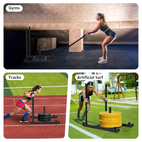 TE DEUM Weight Training Pull Sled, Fitness Strength Speed Training Sled, Steel Power Sled Workout Equipment for Athletic Exercise and Speed Improvement, Only Suitable for 2" Weight Plate