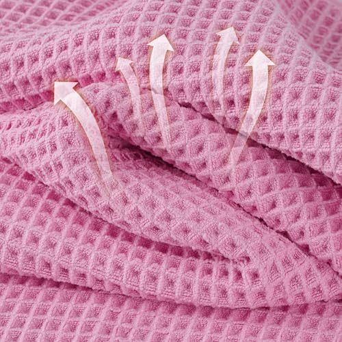 Microfiber Waffle Face Towels, 2 Pieces, Soft, Absorbent, Fast Drying, Lint Free 430 GSM (Pink) - color: Pink
