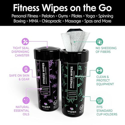 Wipex Yoga Mat Cleaner & Fitness Gym Wipes - Natural Lavender & Vinegar - 75 Count for Cleaning Yoga Mats, Spinning & Peloton Bikes, Weight Machines & Surfaces - 12 Pack Case - size: 75 Count (Pack of 12)