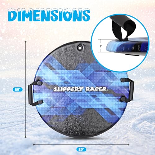 Slippery Racer Downhill Zeus Adults and Kids Foam Saucer Disc 1 Rider Snow Sled Toboggan with Handles, Midnight Hologram