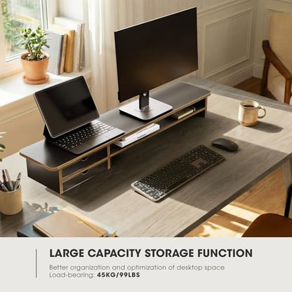 Fenge Monitor Stand, Desk Computer Riser with Frosted Storage Drawer, Black - color: Black