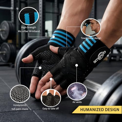 Weightlifting Workout Gloves with 14" Wrist Support - Padded Full Palm Protection Gym Gloves for Men & Women, Anti-Slip Fingerless Exercise Gloves for Weight Lifting, Training, Deadlifts - size: Medium