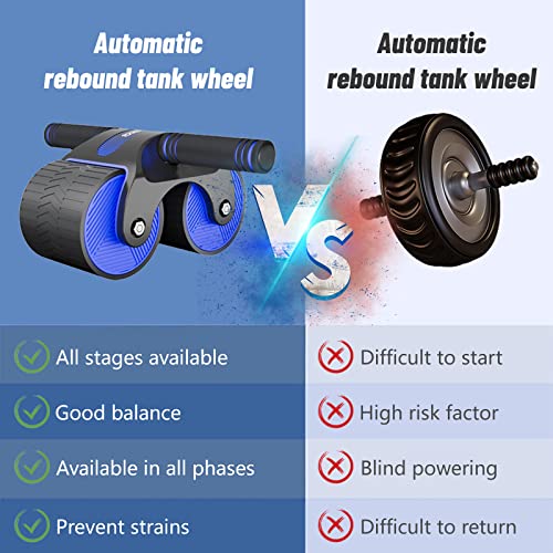 Automatic Rebound Aabdominal Wheel, 1 Set Of 2023 Upgraded Automatic Rebound Abdominal Wheel Cell Phone Stand Ab Roller With Kneeling Pad For Abdominal Core Strength Training Abdominal Muscle Roller (Blue)