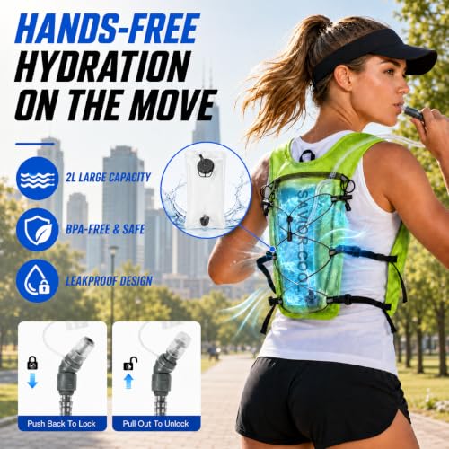 Cooling Hydration Vest with 2L BPA-Free Water Bladder, Running Vest with 3 Removable Cooling Packs, Lightweight Outdoor Hydration Pack for Hot Weather, Hiking, Cycling, Training - color: Green