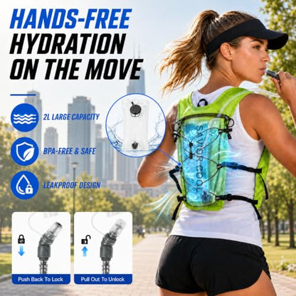 Cooling Hydration Vest with 2L BPA-Free Water Bladder, Running Vest with 3 Removable Cooling Packs, Lightweight Outdoor Hydration Pack for Hot Weather, Hiking, Cycling, Training - color: Green