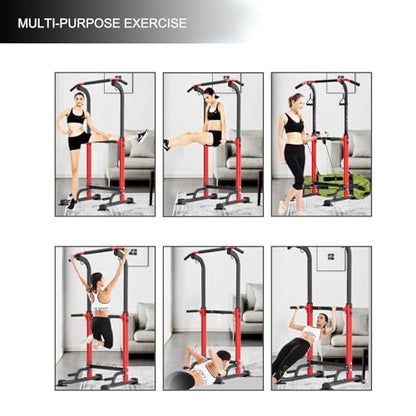Power Tower Pull Up Bar Station, Pull Up Rack Dip Station for Home Gym, Height Adjustable Home Strength Training Fitness Workout Equipment for Beginners Under 6 Feet Tall
