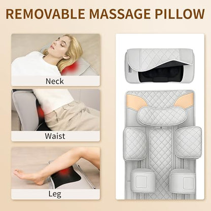 Full Body Massage Mat with Heat,Back Massager Pad with Detachable Shiatsu Neck Massager,3D Body Stretching & Lumbar Traction,4 Vibrating Motors,2 Heat Levels,Gifts for Men Women