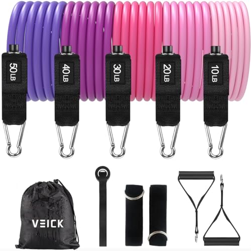 VElCK Resistance Bands Set with Handles for Exercise, Workout and Home Gym - color: Pink Purple, size: 10-150LBS