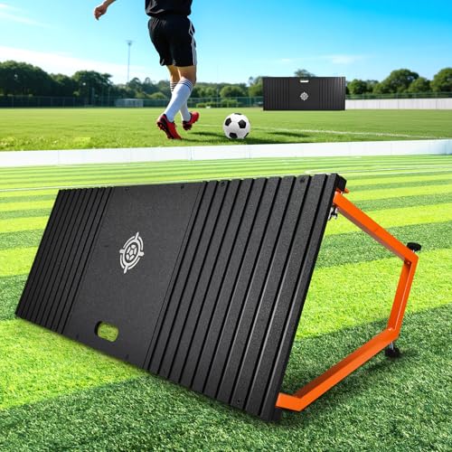 Soccer Rebounder Board, 40 X 16 Inch Portable Soccer Training Equipment, Two Rebound Angles, Equipped with Two Sandbags and Two Ground Stakes, Suitable for Soccer Passing and Shooting Drills