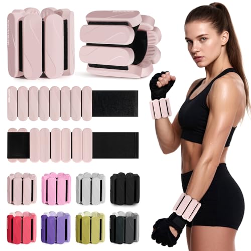 Wrist Weights – Ankle Wrist Weights for Women & Men – Adjustable Weighted Bangles Set (1 lb Each) | Arm and Leg Weights for Yoga, Pilates, Running & Walking - color: Beige