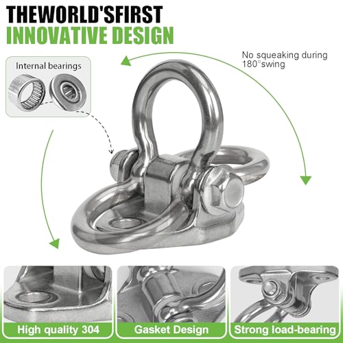 2 Heavy Duty Swing Hangers Stainless Steel 304 Anti-Rust, Innovative Double Security Protection, 2000 lb Capacity 180° Swing, Playground Porch Yoga Seat Trapeze Wooden Sets Indoor Outdoor