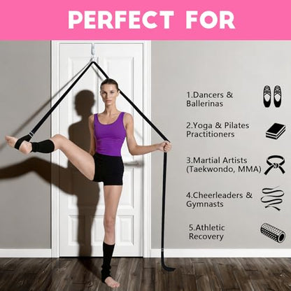 Stretching Strap with Door Anchor | Leg Stretcher for Splits, Flexibility & Physical Therapy | Dance Equipment | Home Use for Ballet, Yoga, Dance, Cheerleading, Gymnastics (All Levels)