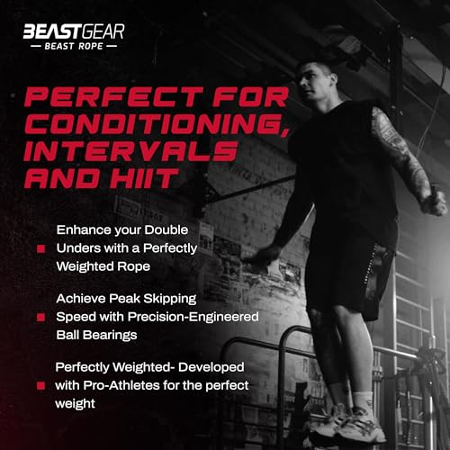 Beast Gear Jump Rope, Jump Ropes for Fitness, Premium Aluminium Skipping Rope for Men Women - Boxing, MMA, HIIT, Strength Training & Double Unders