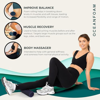 Ripple Travel Foam Roller (11" x 3.35") Firm Mini Foam Roller for Physical Therapy, Deep Tissue Massage, Back Pain, High Density, Ergonomic Wave Textured, Yoga, Pilates, Exercise (Dark Navy) - color: Dark Navy