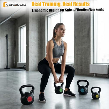 NEWBULIG Hard Kettlebell Set, Strength Training Kettlebells, Fitness Equipment, Durable Concrete Core, HDPE Shell, Multi-Level Workout Equipment for Home Gym & Outdoor
