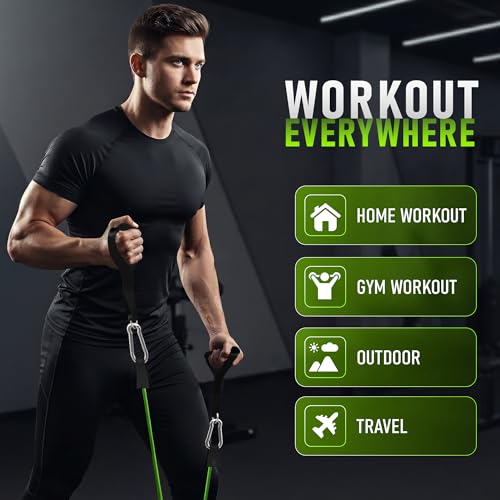 Utopia Fitness Resistance Bands with Handles, Resistance Fitness Bands Set, 5 Workout Bands (10–50 lbs), Exercise Bands with Handles, Home Gym Equipment with 1 Door Anchor, 2 Ankle Straps & Carry Bag