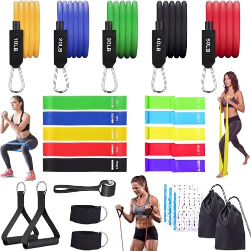 Resistance Bands Set, Long and Fabric Loop Bands for Working Out Exercise Stretching & Physical Therapy – Booty, Glute, Mini & Ankle for Home, Gym, Travel & Rehab